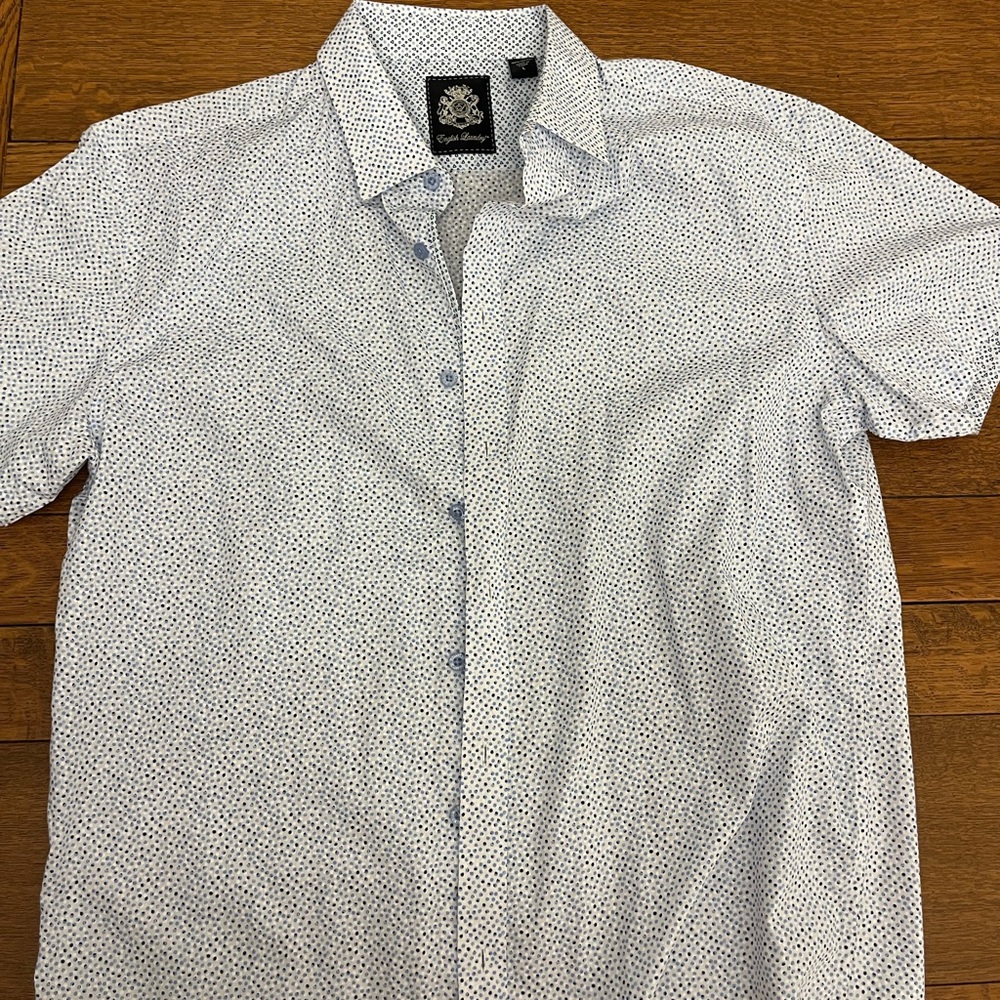 Lightweight White & Blue Micro-Print Short Sleeve Shirt